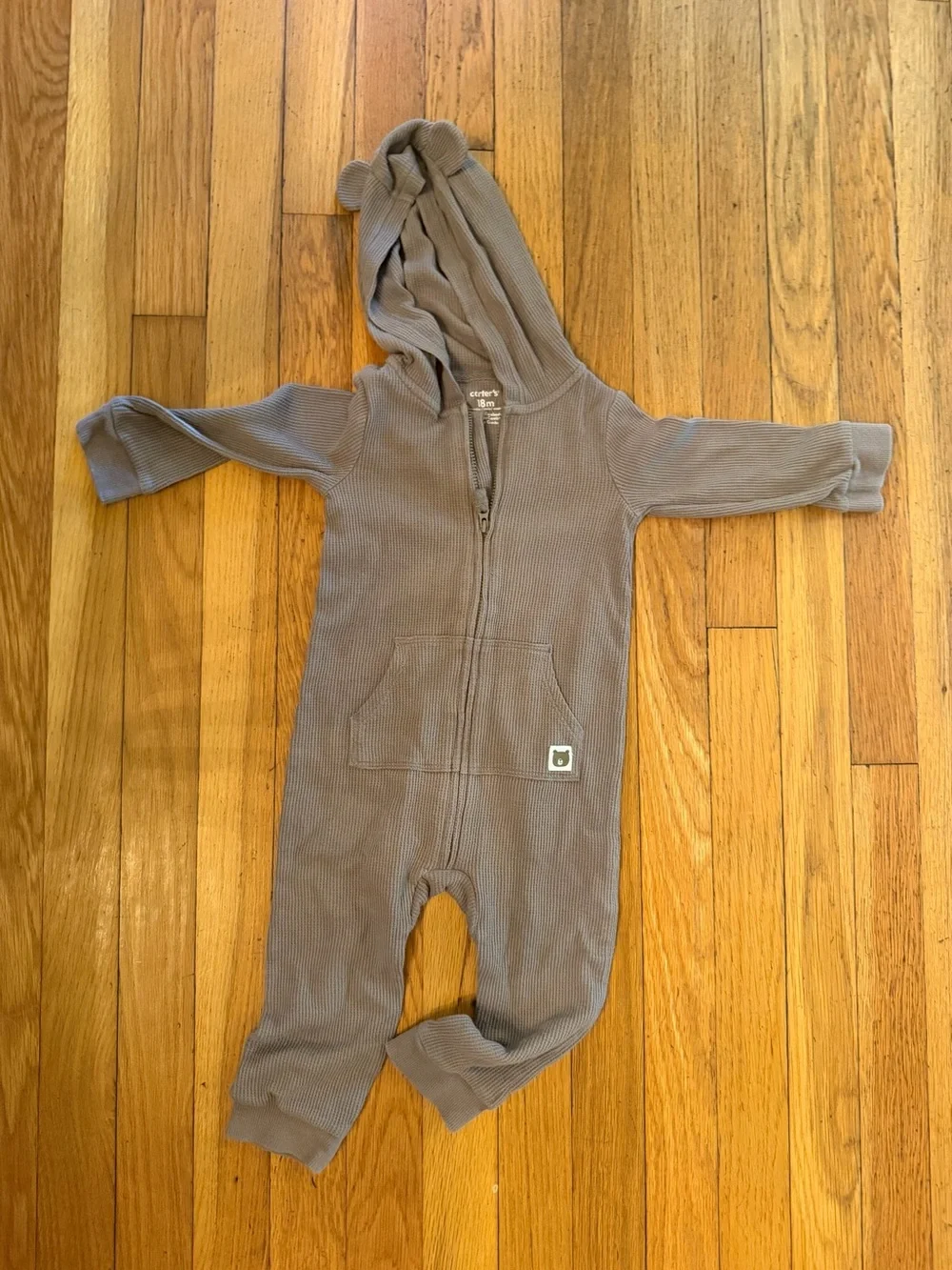Carter's Brown Ribbed Hooded Footie with Ear Details